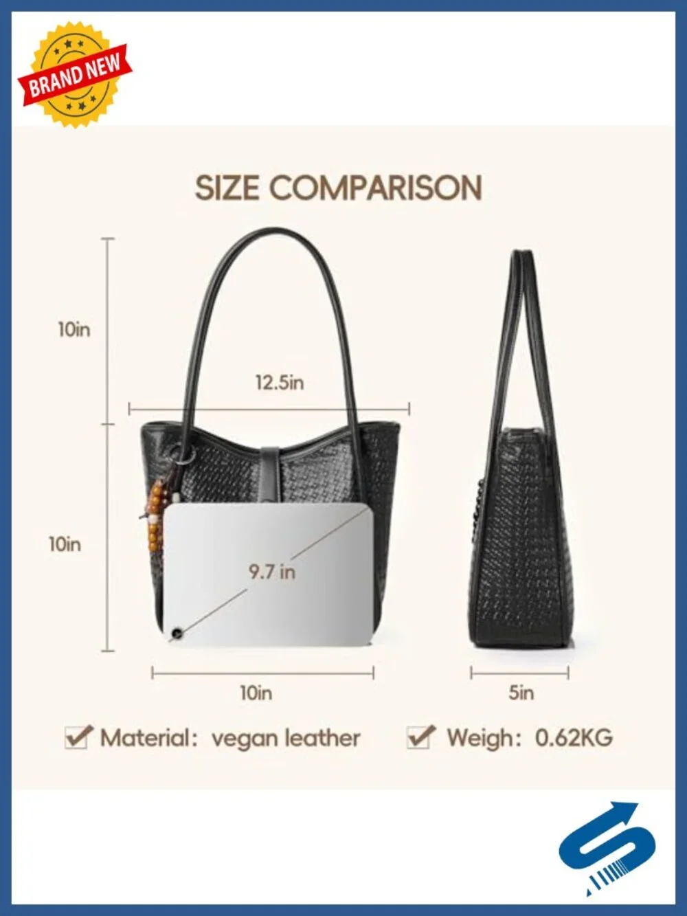 Vegan Leather Tote Bag for Women, Large Capacity Shoulder Handbag with Multiple